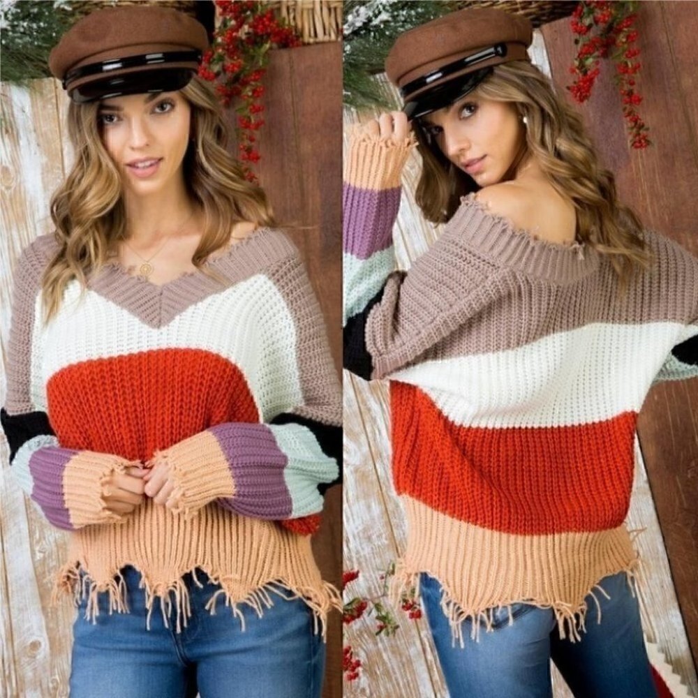 pumpkin spice Distressed Oversized Sweater Top